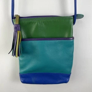 Ili New York Blau Grün Lila Leder Crossbody Reißverschluss Schultertasche Handtasche - Bild 1 von 15