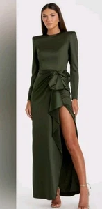 Mac Duggal 26676 Olive Green Long Sleeve Structured Bow Draped Gown NWOT sz 12 - Picture 1 of 6