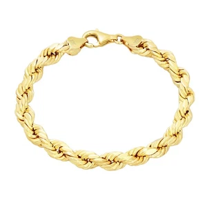 10k Yellow Gold Mens 7mm Diamond Cut Rope Genuine Italian Chain Link Bracelet 8" - Picture 1 of 11
