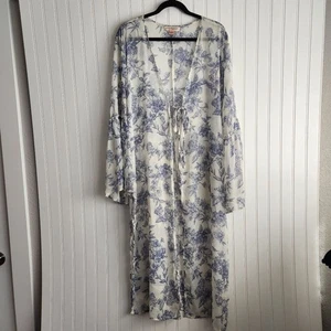 BAND OF GYPSIES Toile creme blau Blumendruck romantisch transparent Staubmantel Strickjacke XL - Bild 1 von 8