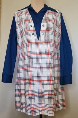 Vintage 60' s - 70's Plaid V-Neck Shift Tunic Jumper Dress Mod Boho Retro - Image 1 of 4
