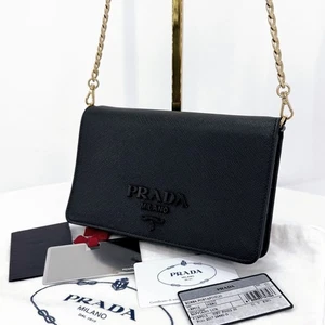 Prada Saffiano Chain Crossbody Bag Black (1BP012) 61653577 - Picture 1 of 10