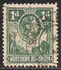 Northern Rhodesia #28 VF USED - 1951 1p King George VI, Elephants, Giraffe