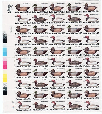 Scott #2141a (2138-41) Duck Decoys 22¢ Sheet of 50 Stamps - MNH LL - Image 1 of 2
