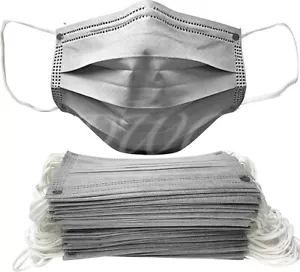 Confezione da 100 - Maschera viso monouso grigia a 3 strati copri orecchie e bocca venditore USA - Foto 1 di 2