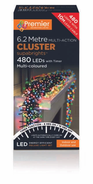 Premier LV162174M 6.2m 480 LED Cluster Superbrights with Timer