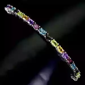 Silver Bracelet Amethyst Citrine Genuine Gems Solid Sterling Slider to 9 Inch - Picture 1 of 24