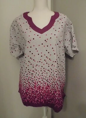 Blusa Médica Para Mujer Talla XL UA Púrpura Blanca Rosa Diamante Berry Burst Dot Foto 1 de 4