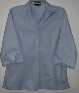 LandsEnd Women Shirt Sz 8 No-Iron Pinpoint Oxford 3/4 Sleeve Flip Cuff Button up - Picture 1 of 17