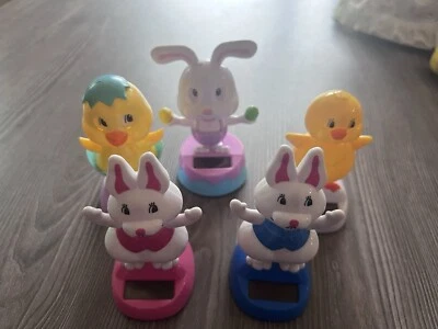 5 Solar Powered Easter Bunnies Easter Chicks Easter Decor Vintage 2011 Tested - Image 1 of 4