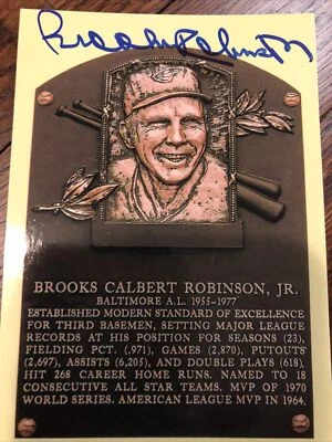 BROOKS ROBINSON Signed Hall Of Fame Yellow Plaque Postcard Baltimore Orioles - Image 1 of 2
