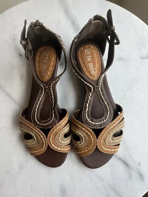 LE MIU Marrón Tirantes Cuña Gladiador Cremallera Zapatos Sandalias Mujer Talla US 6 Foto 1 de 4