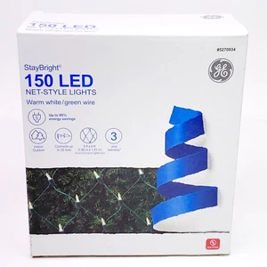 GE StayBright 150 LED Net-Style Lights Warm White/Green Wire 6ft. X 4ft. NEW! - Picture 1 of 8