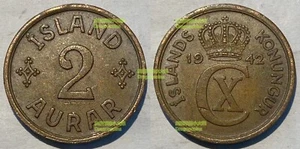 Iceland 2 Aurar 1942 20mm Bronze coin - Picture 1 of 1