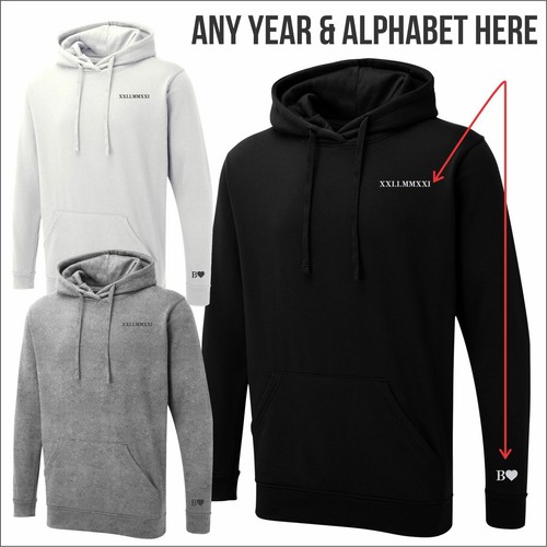 Felpa con cappuccio ricamata numeri romani qualsiasi alfabeto San Valentino regalo