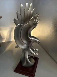 Herco Weißkopfseeadler Statue silberfarben Holzsockel Geschenk professionell 12"x5" - Bild 1 von 11