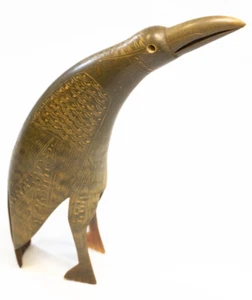 FIGURINA UCCELLINO vintage autoportante 9" corno intagliato intricato (DNN) - Foto 1 di 11