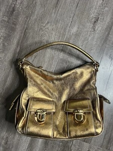 Vintage Y2K Metallic Gold Leather Purse Handbag Satchel Hobo Western Cowgirl Bag - Picture 1 of 15