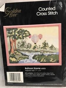CROSS STITCH Kit + Frame (Hot Air) BALLOON SCENE by Golden Bee 7"x5" #60353 NEW - Picture 1 of 3