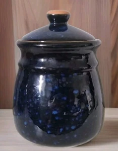 Vintage Cobalt Blue Speckled Airtight Ceramic Storage Canister - Picture 1 of 4