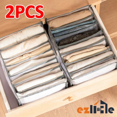 2x 7 Grids Jeans Clothes Storage Boxes Organizer Drawer Leggings Closet Wardrobe - Image 1 of 4