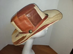 Vintage Leather Patchwork Hat Hippie Western Boho 1970s Outback Floppy Women's - Picture 1 of 13