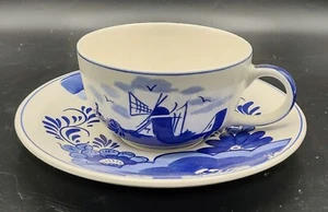 Vtg Delft Blue DAIC Oversized Cup and Saucer Handpainted - Picture 1 of 9