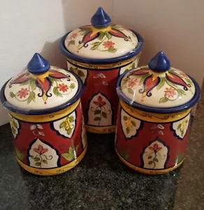 PIER 1 IMPORTS VALLARTA DESIGN CANISTER SET - SET OF 3 - HAND PAINTED - EUC - Picture 1 of 11