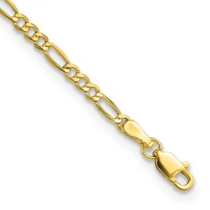 Real 10K Yellow Gold 2.5mm Semi-Solid Figaro Chain Anklet; Lobster Clasp - Picture 1 of 3