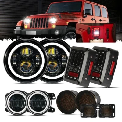 For Jeep Wrangler JK Combo 7" LED Headlights Fog Turn Tail Lights Fender Lamps - Image 1 of 4