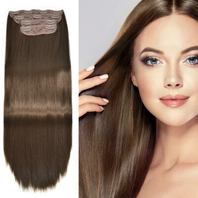 Clip in Hair Extensions 4PCS Synthetic Long Thick Clip on Hair Wefts for Women - Image 1 of 4