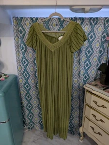 Vintage Soft Surroundings Ladies Size M Green Crinkle Cotton Crochet Lace... - Picture 1 of 5