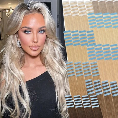 Thick 150G Tape in Russian Remy Real Human Hair Extensions Skin Weft Full Head - Image 1 of 4
