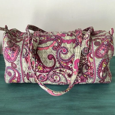 Vera Bradley Weekender Travel Bag Pink Paisley Plaid Large Duffle Versatile Tote - Image 1 of 4