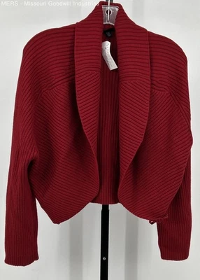 Suéter cárdigan abierto acanalado rojo mediano White House Black Market para mujer Foto 1 de 4
