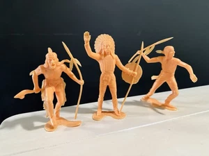 Vintage Set Of 3 Louis Marx & Company 6" Native Americans Figures 1964 Orange - Picture 1 of 5