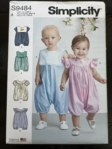UNCUT Simplicity S9484 Baby Boy, Girl Rompers A (XXS-L) Sewing Pattern - Picture 1 of 2