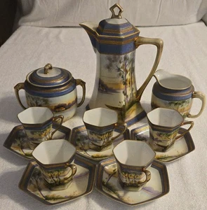 Antique Hand Painted Porcelain Nippon Hot Chocolate 15 Pc. Set Circa 1911 - Picture 1 of 23