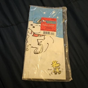 Vintage Hallmark Peanuts Christmas Party Express Table Cover 54”x89 1/4” - Picture 1 of 3