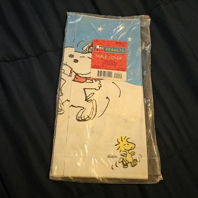 Vintage Hallmark Peanuts Christmas Party Express Table Cover 54”x89 1/4” - Image 1 of 3