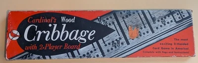 Vintage Cardinal's Wood Cribbage board 2 Player Original Box No.62 with 6 Pegs - Image 1 of 4