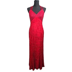 Vintage Scala rot Seide Perlen formell Meerjungfrau Abendkleid Abschlussball Urlaub Kleid S - Bild 1 von 15