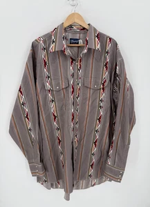 Wranger Men's Gray Aztec Striped Pearl Snap Collared Shirt Size XXXLT Western - Picture 1 of 9