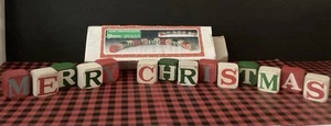 VTG Rustic Country Christmas Around the World Merry Christmas Wooden Blocks - Picture 1 of 8