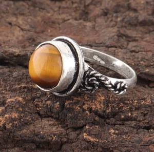AAA+ Gelber Tigerauge Edelstein Handarbeit 925 Massiv Sterling Silber Schmuck Ring - Bild 1 von 2