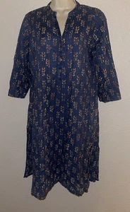 UTSA By Westside Indigo Blue Tan Straight Printed Kurta Cotton Tunic India M - Picture 1 of 5