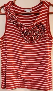 Liz Claiborne - Gestreiftes rot-weißes Tanktop mit Rüschen-Rosetten-Detail - Bild 1 von 2