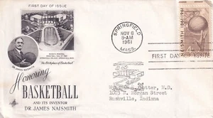 USA 1961 FIRST DAY COVER, JAMES NAISMITH INVENTOR OF BASKETBALL & CACHET, INSERT - Picture 1 of 7