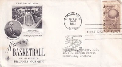 USA 1961 FIRST DAY COVER, JAMES NAISMITH INVENTOR OF BASKETBALL & CACHET, INSERT - Image 1 of 4