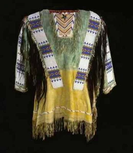 Old American Handmade Beige Buckskin Suede Beaded Powwow Regalia War Shirt  NW17 - Picture 1 of 2